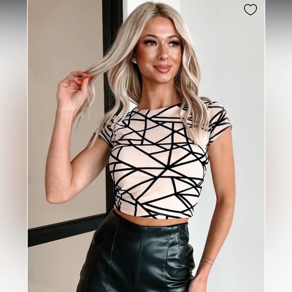 NWOT Velvet Mesh Geometric Top (Nude) - Picture 1 of 7